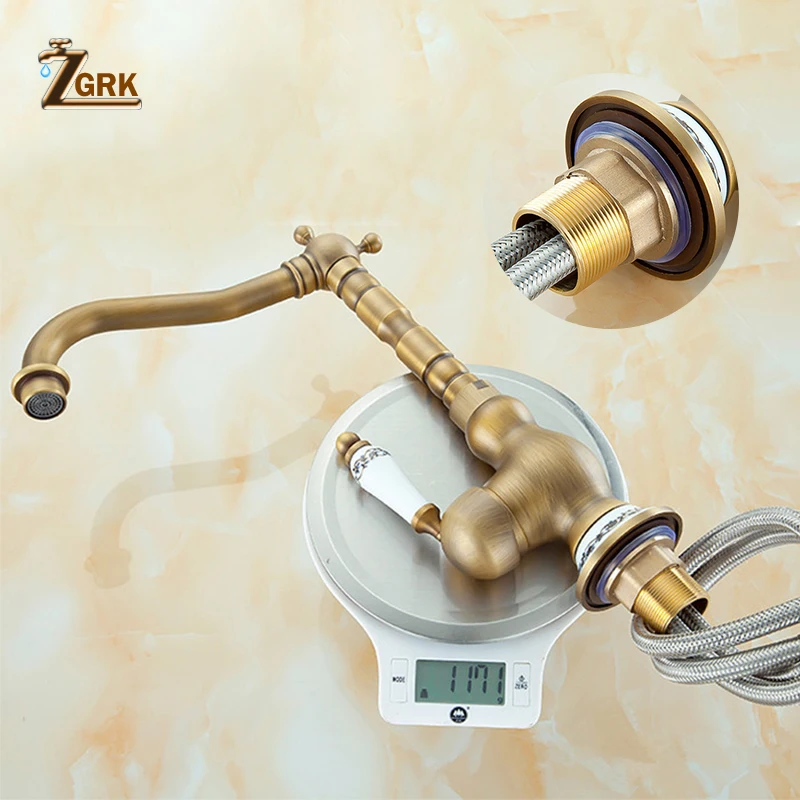 Günstige ZGRK Großhandel Und Einzelhandel Deck Montiert Einzigen Handgriff Waschbecken Mixer Wasserhahn Antike Messing Warmen und Kalten Wasser Gesicht Mixer tippen