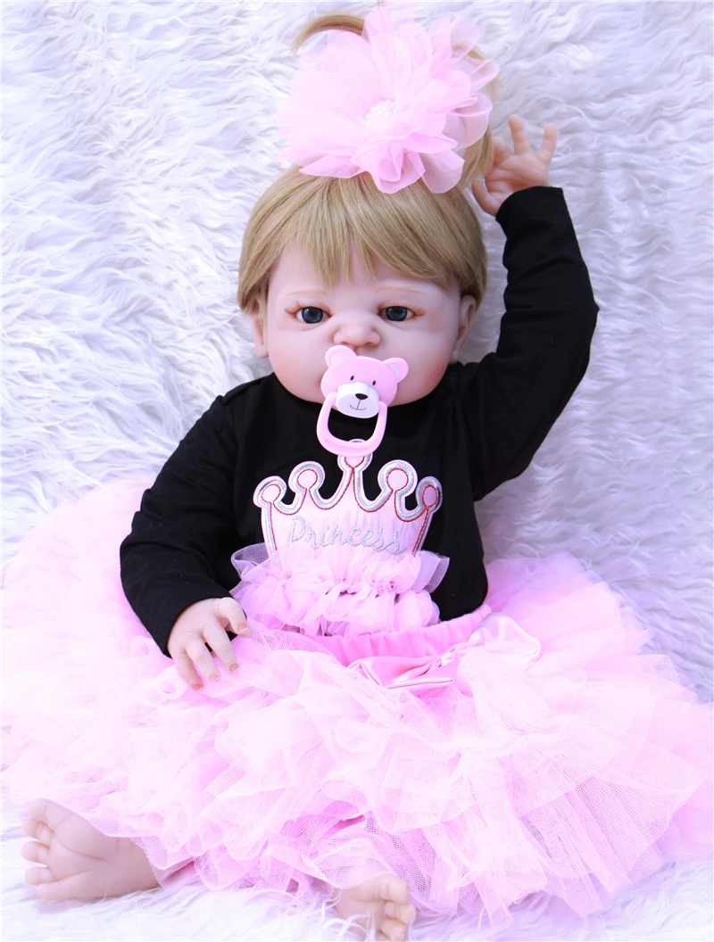 

22" Full silicone reborn babies dolls reborn-baby adorable handmade princess bebe bathe playmate best gift bonecas brinquedos