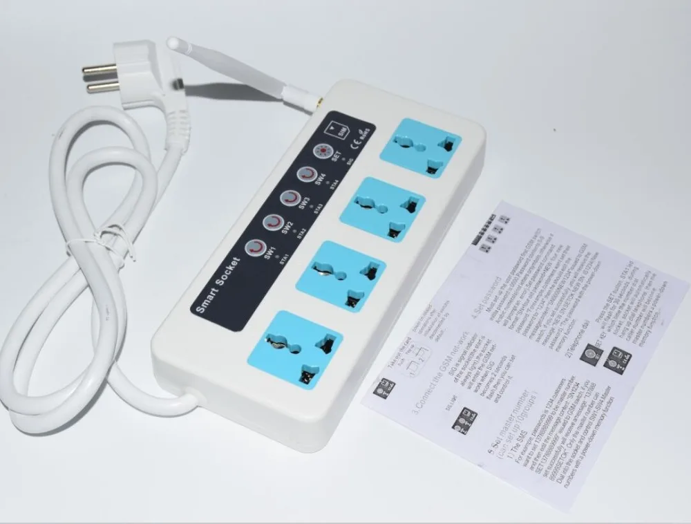 GSM Smart Switch with 4 Power Socket strip Remote Control By SMS Call for Home Appliance ON OFF Timing Tasks