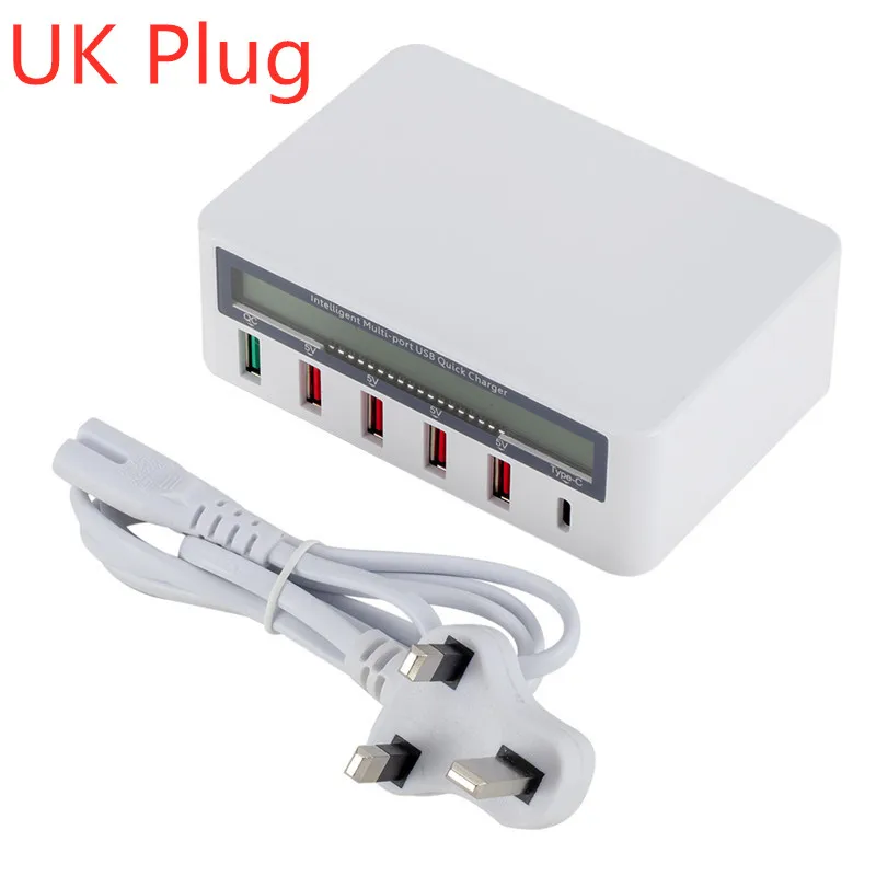 Универсальный 5 Порты и разъёмы USB Quick Зарядное устройство 3,0 для iPhone 6 7 8 с ЖК-дисплей Дисплей US EU UK AU разъем мобильного телефона Быстрый Зарядное устройство для samsung - Тип штекера: Великобритания