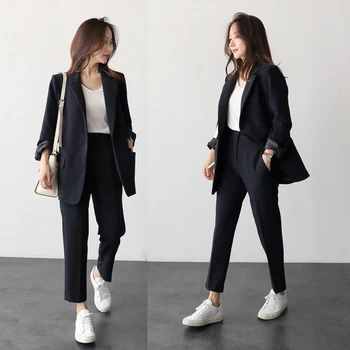Pants suits elegant woman spring and autumn fashion solid color black office ladies business professional OL two-piece suit black solid color swimwears two piece outfits