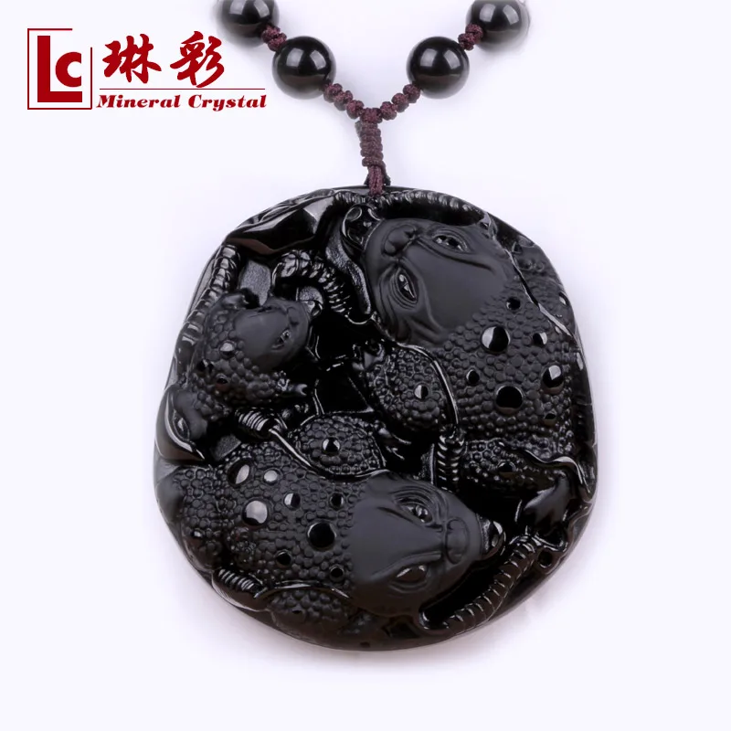 

Mascot natural obsidian toad necklace lucky toad