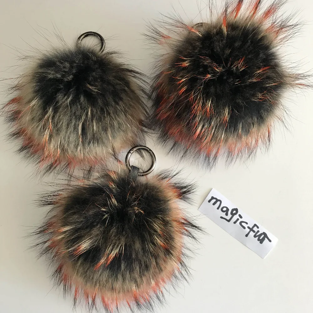 Magicfur - 1 шт. брелок для ключей из натурального меха енота с большим помпоном |