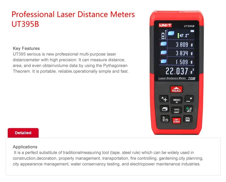 UNI-T UT395B профессиональный лазерный дальномер Lofting тест Выравнивающий прибор область/Объем хранения данных Макс 70 м