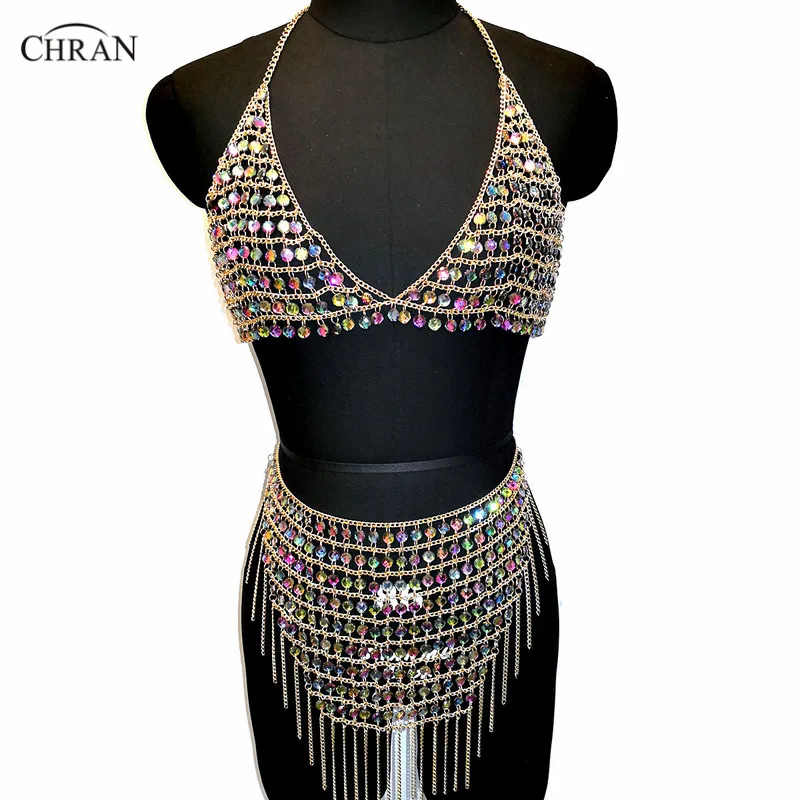 Chran AB Fringe Skirt Bra Set EDM Party Chain Shoulder Necklace Rave Bralete Festival Dress Costume Wear Ibiza Jewelry CRS429 Chran AB Fringe Skirt Bra Set EDM Party Chain Shoulder Necklace Rave Bralete Festival Dress Costume Wear Ibiza Jewelry CRS429