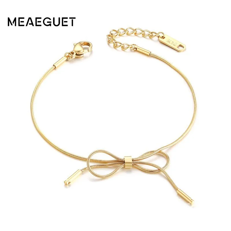 

Charm Bow Bracelet Women Stainless Steel Rose Gold Color Adjustable Elegant Pulseras Bracciali Donna Party Girl Gifts