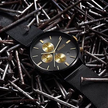BAOGELA Chronograph New Men Quartz Watch Stainless Steel Mesh Band Gold Watches Slim Men Watches Male