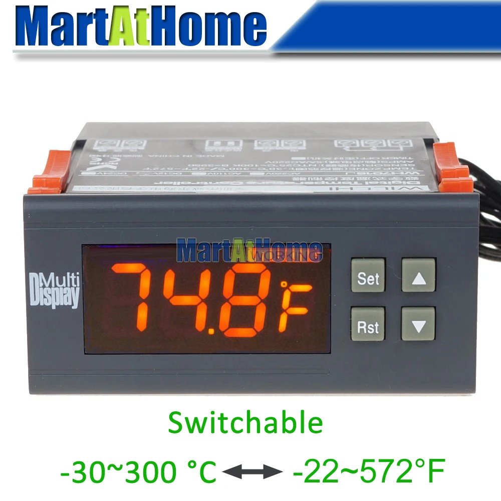 Controlador de Temperatura Eletrônico com Alarme + Sonda Wh7016j + Comutável-30 Digital Termostato 12 – 24 110 220 v Swit300 C-22 f 572