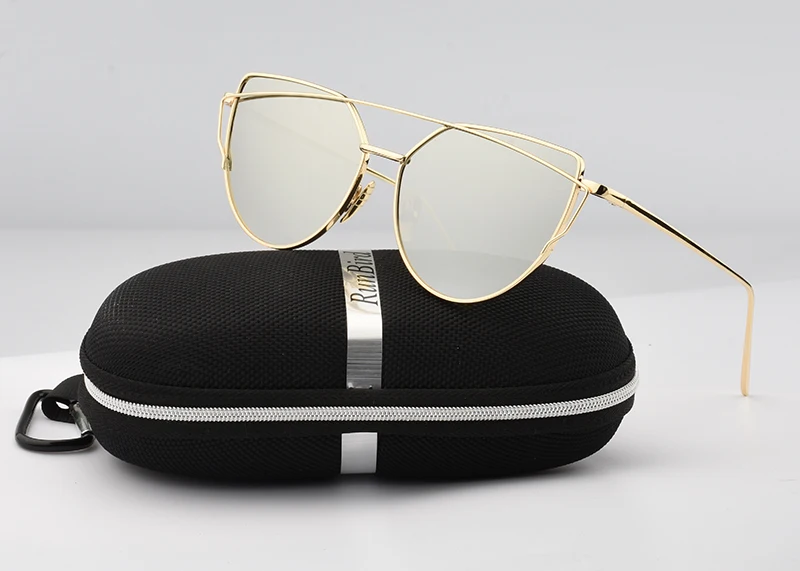 Зеркальные Плоские линзы, женские солнцезащитные очки "кошачий глаз", классические брендовые дизайнерские солнцезащитные очки в оправе из розового золота с двойными лучами, женские солнцезащитные очки с коробкой M195
