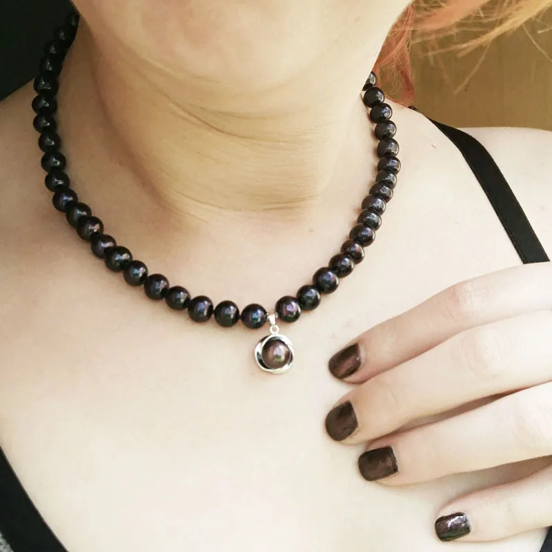 YouNoble Настоящее черное ожерелье из пресноводного жемчуга для женщин, жемчужное ожерелье-чокер для невесты, матери, лучшие друзья, подарок на день рождения