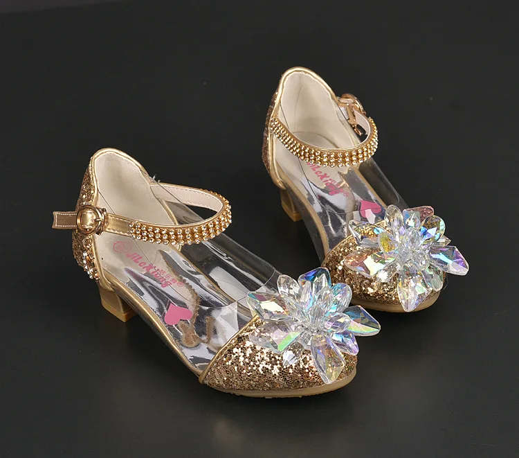 Модные туфли Золушки со стразами и яркими бриллиантами; тонкие туфли принцессы для девочек; туфли на высоком каблуке для выступлений