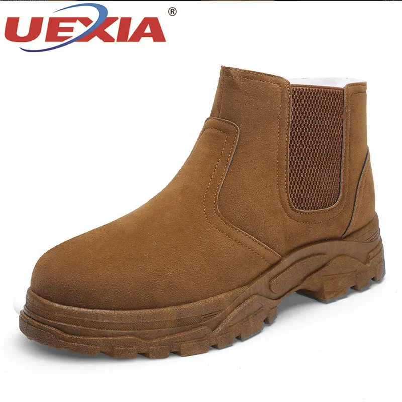 

UEXIA Men Shoes Top Fashion New Winter Casual Ankle Boots Walking Fur Warm Winter Fur Shoes Leather Footwear Mens boots Footwear