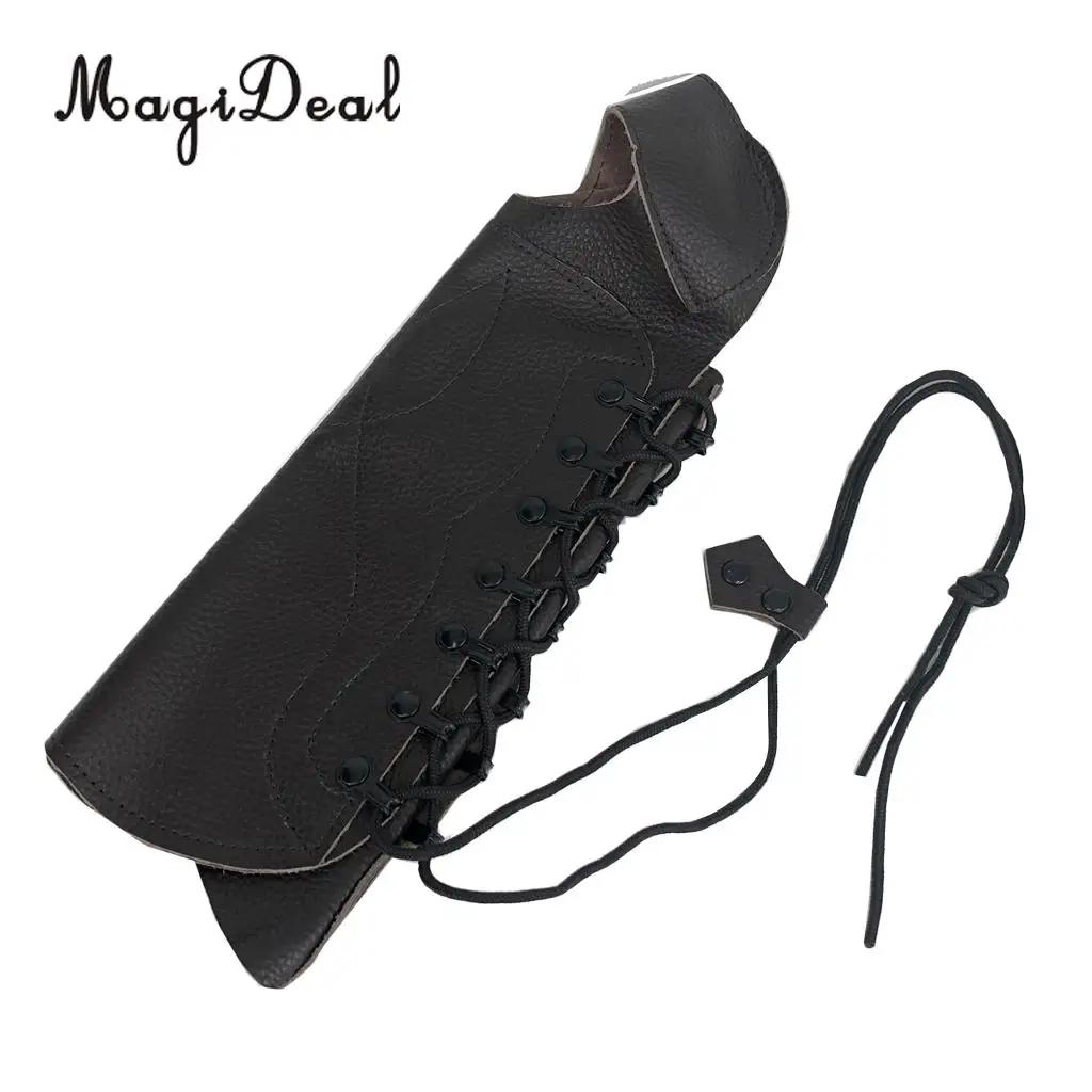 MagiDeal Black Cow Leather Shooting Archery Arm Guard Bow Protect Gear with Straps