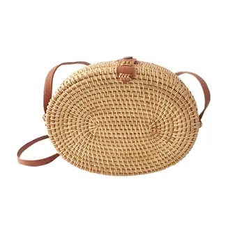 

Handmade Oval Rattan Woven Bag Fashion Messenger Bags Vacation Travel Beach Bags Natural Rattan Bamboo Handbag For Women