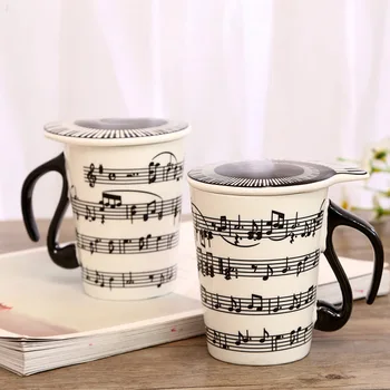 

Creative Ceramic Music Mug Notes Mark Water Mug Couple Keyboard Pair Mug Coffee Mug with Cover