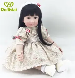 24 inch силиконовые Reborn Baby Doll игрушки 60 см винил принцесса малышей длинные черные волосы куклы для девочек подарок на день рождения подарок