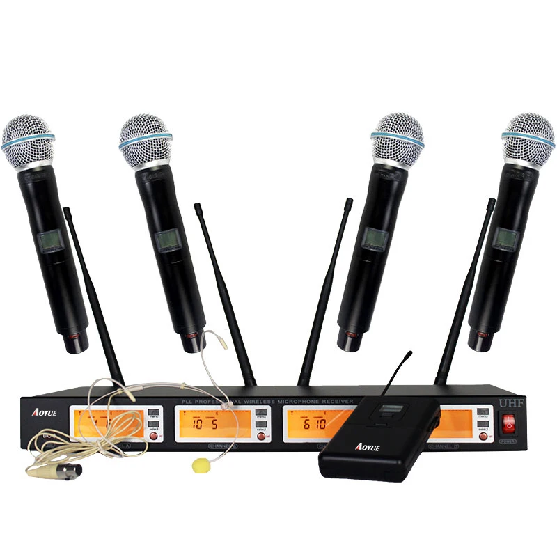 4 transmitter UHF Wireless Microphone Cordless handheld microphone