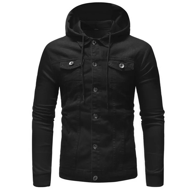 3XL осень зима Лоскутные трикотажные куртки для мужчин размера плюс куртка с капюшоном джинсовые пальто повседневное jaqueta masculina - Цвет: Черный