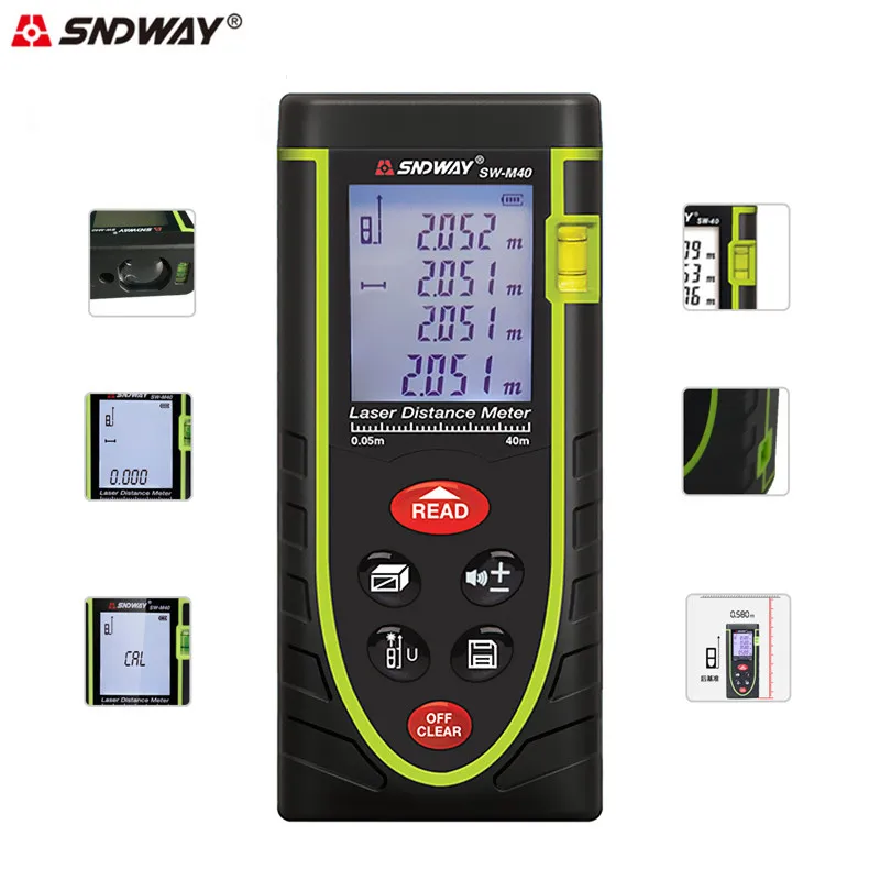 SNDWAY Laser Range Finder 40M Digital Distance Meter Tape Area/volume/Angle Measure Laser Rangefind