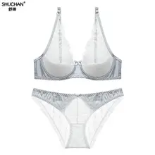 SHUCHAN Ladies Sexy Lingerie Set Lace See Through Bras Underwear Lace Sleepwear Babydoll Women Plunge Bra Set Soutien 1621 lace slip see through babydoll