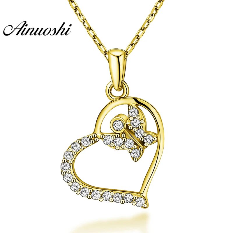 

AINUOSHI 10K Solid Yellow Gold Pendant Heart Pendant SONA Diamond Women Men Gold Jewelry Cute Butterfly Design Separate Pendant