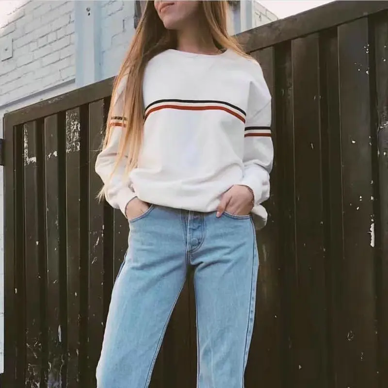 Новые женские цветные полосатые повседневные свитшоты пуловеры Модные свободные с длинным рукавом осенние Универсальные женские свитшоты - Цвет: sweatershirts