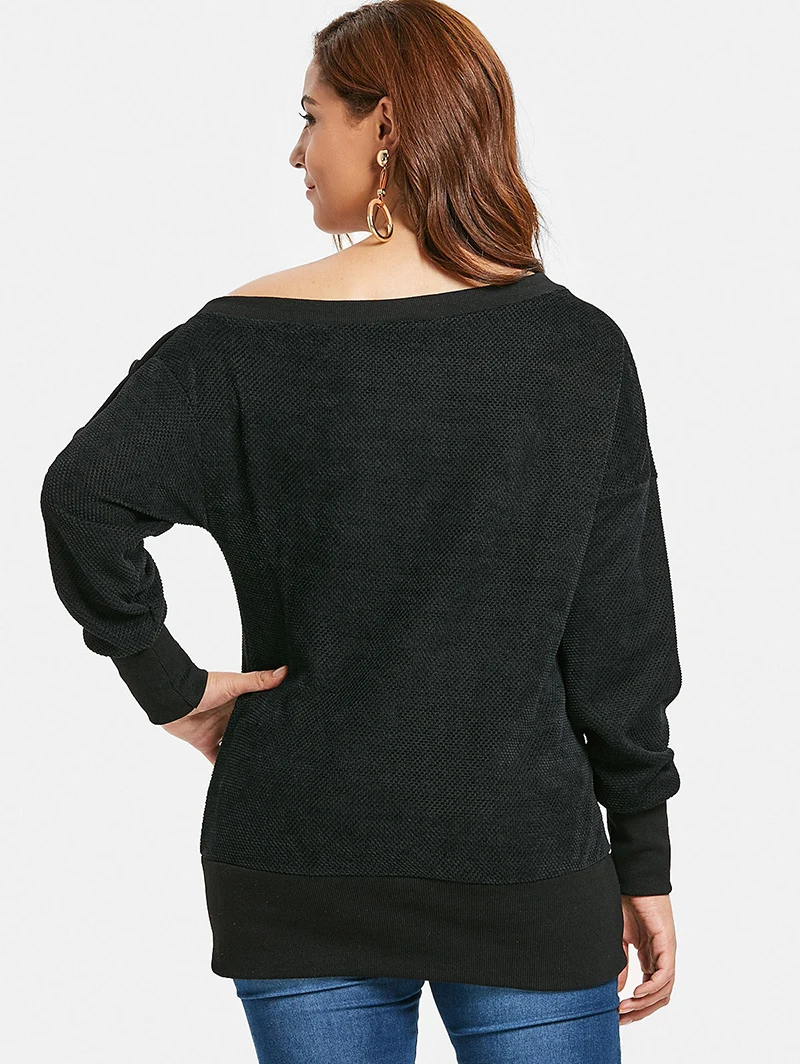 PlusMiss размера плюс 5XL сексуальное платье с открытыми плечами черный Свитшот Для