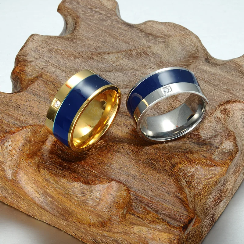 HIP Crystal Couple love Ring Bling Gold Color High Polished Stainless Steel Wedding Rings For Men Jewelry