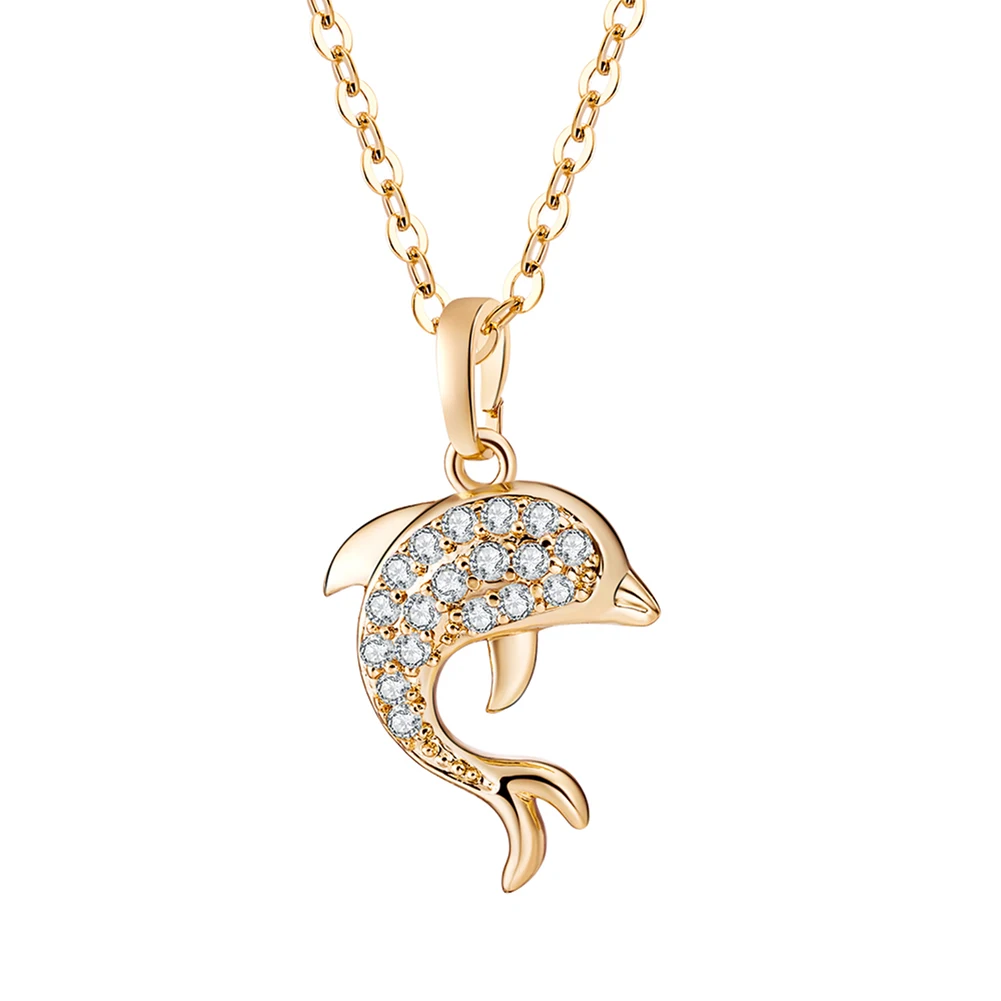Fashion Women Girls Rhinestone Studded Jumping Dolphin Gold Color