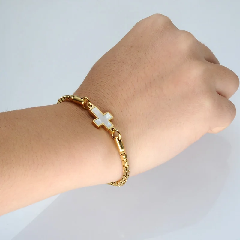 

D&Z Personality Shell Cross Bracelets for Women Stainless Steel Crucifix Pulseras Mujer Girl Religious Jewelry