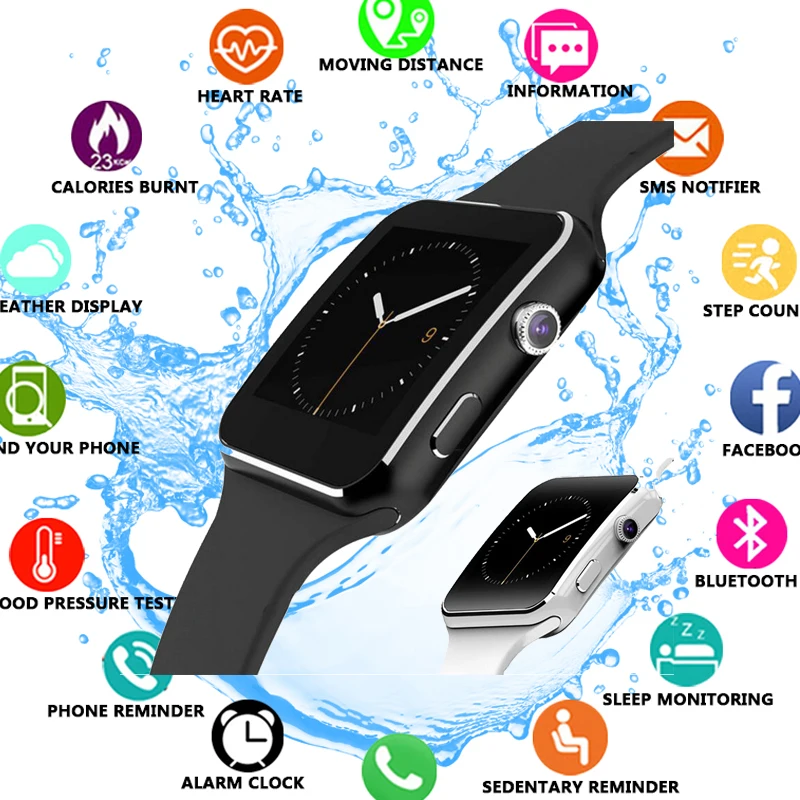 Bluetooth Смарт часы X6 Спорт Шагомер Smartwatch с камерой поддержка sim карты Whatsapp Facebook для