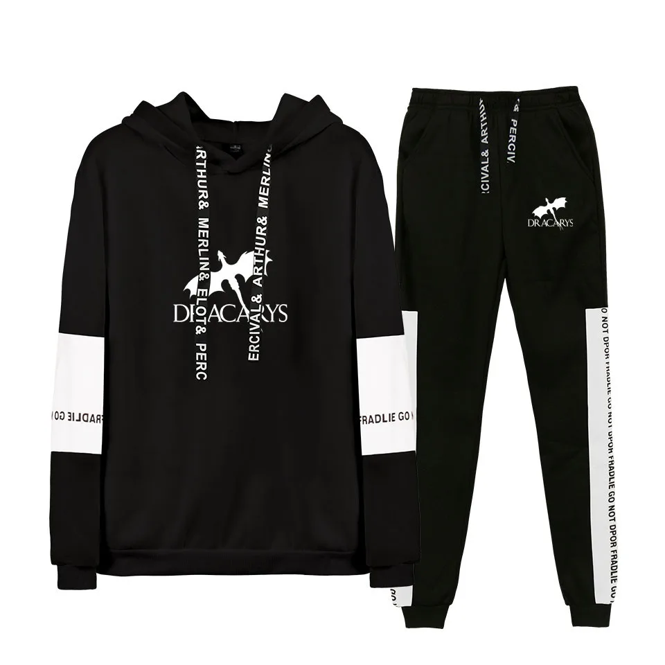 

Dracarys Fashion Printed Two Piece Set Women/Men Long Sleeve Hoodies+Sweatpants 2019 Hot Sale Casual Streetwear Clothes