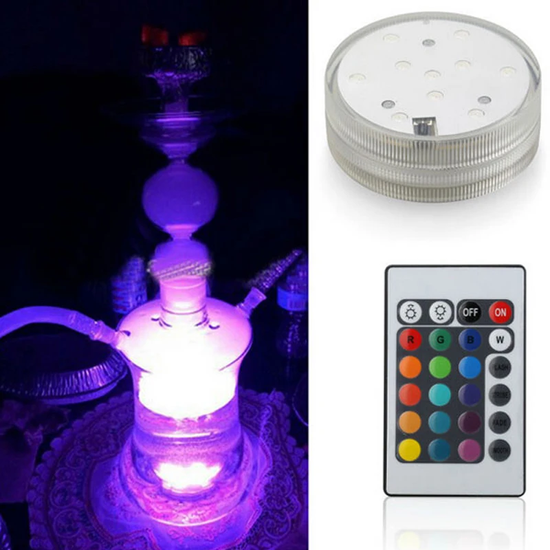 10 шт./лот RGB LED кальян свет базы цветной ваза танк стакан воды, трубы огни с дистанционным управлением