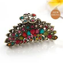 Высокое качество, Винтажные Украшения для волос для девочек, разноцветные стразы из смолы, хрустальные Когти для волос, древние Золотые Большие заколки для волос для женщин, подарок
