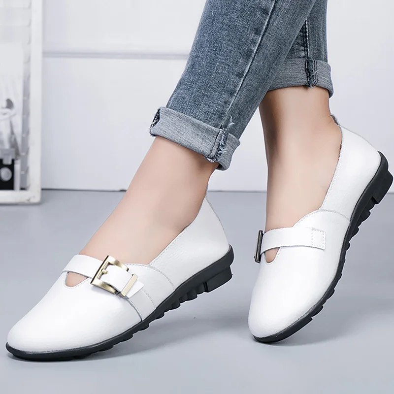 Plus Las Antideslizante Mujeres Cuero Genuino Para black Zapatos orange 44 white Hebilla 41 Barco De Plana green Tamaño Blue Mujer xw7X6Igq