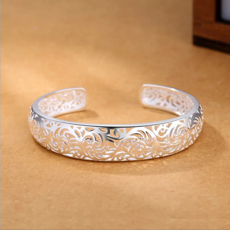 

2019 new korean fashion ethinc hollow flowers bangles for women 925 sterling sliver love indian jewelry luxury brand