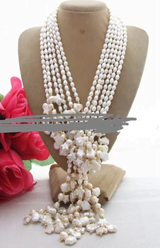 

free shipping 000705 Excellent 3Strds 50" White Pearl Necklace