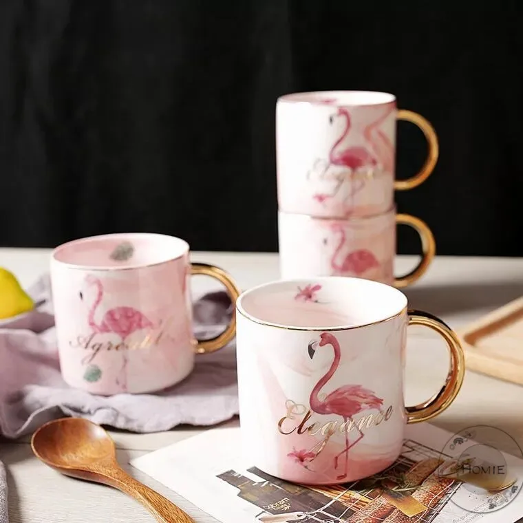 HOMIN Cute Flamingo Ceramics Coffee Mug Large Capacity 400ml Animal Mugs creative Drinkware Coffee Tea Cups Novelty Gifts milk cup18