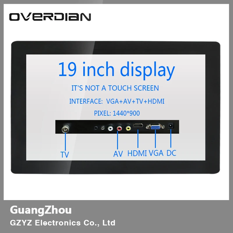 

19" VGA/HDMI/TV/AV Interface Metal Frame Industrial Lcd Wide Screen Monitor 1440*900 Non-touch Screen Buckle Fixed Display