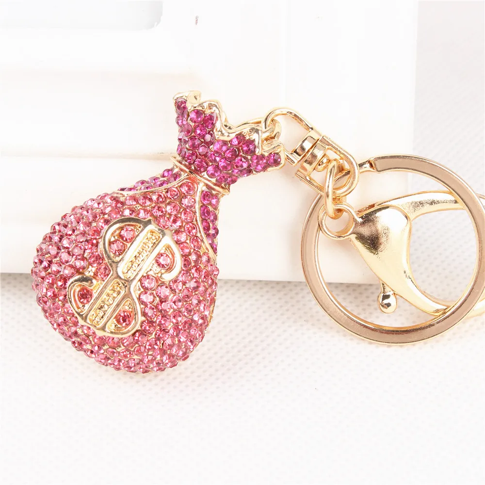 New Wallet Moneybag Purse Charm Pendent Pink Crystal Handbag Key Ring Chain Gift 