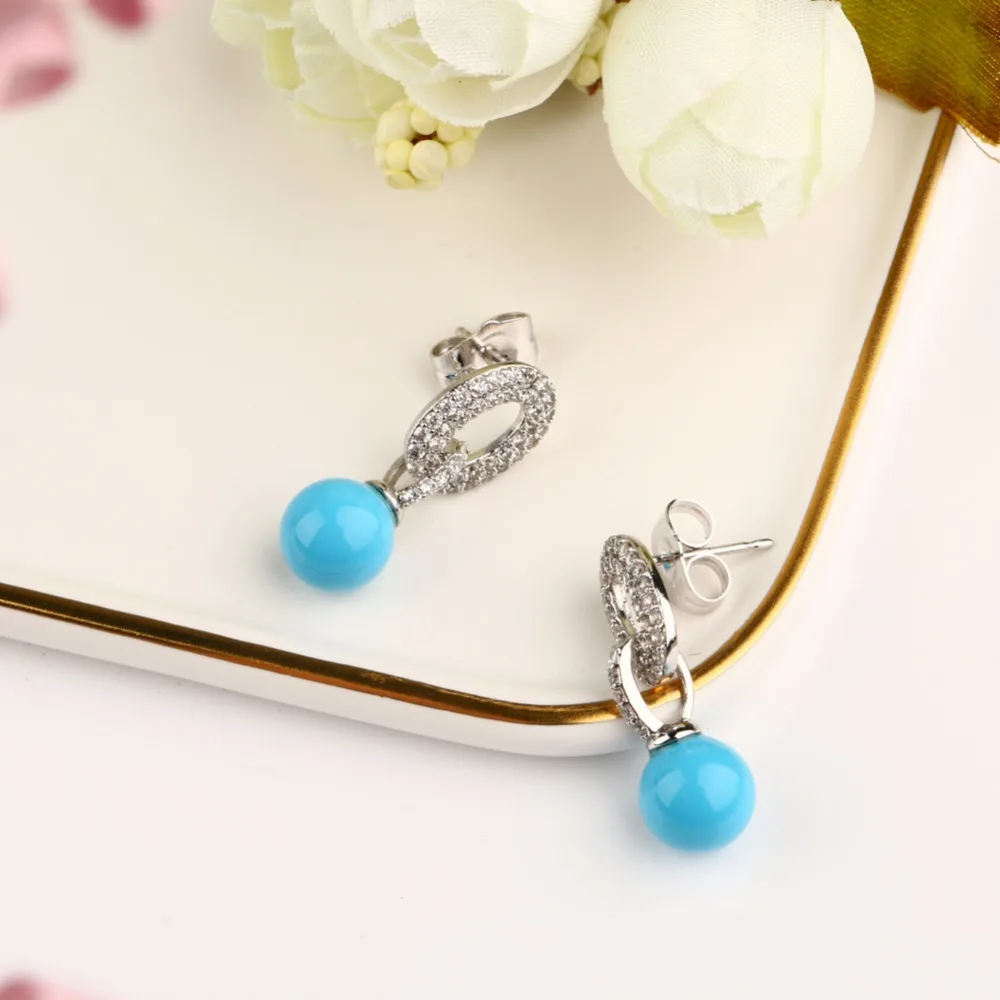 Новое поступление Небесно Голубой Керамика Для женщин серьги Bling со стразами для