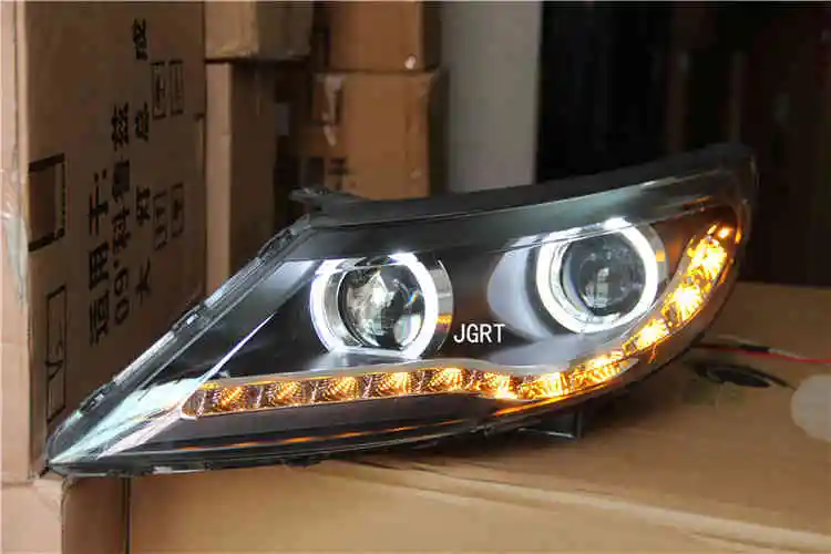 2 шт. светодиодный фары для Kia Sportage R- Автомобильный светодиодный фонарь с двумя ксеноновыми линзами автомобильные аксессуары дневные ходовые огни