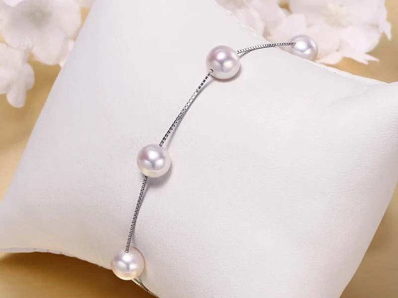 Sinya 925 sterling silver Bracelet Anklet with natural pearls for women girls Mom main length 16cm-19cm optional best Promotion (15)