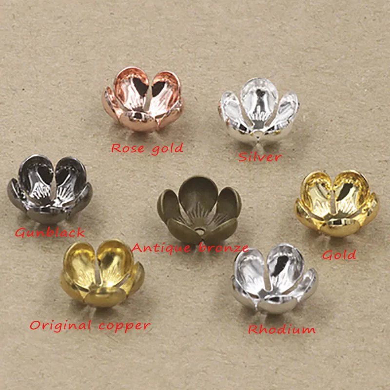 

50pcs Brass Rose Gold Silver Bronze Color Flower End Caps 12mm Bead Spacer For Diy Jewelry Making Findings Handmade Accessories