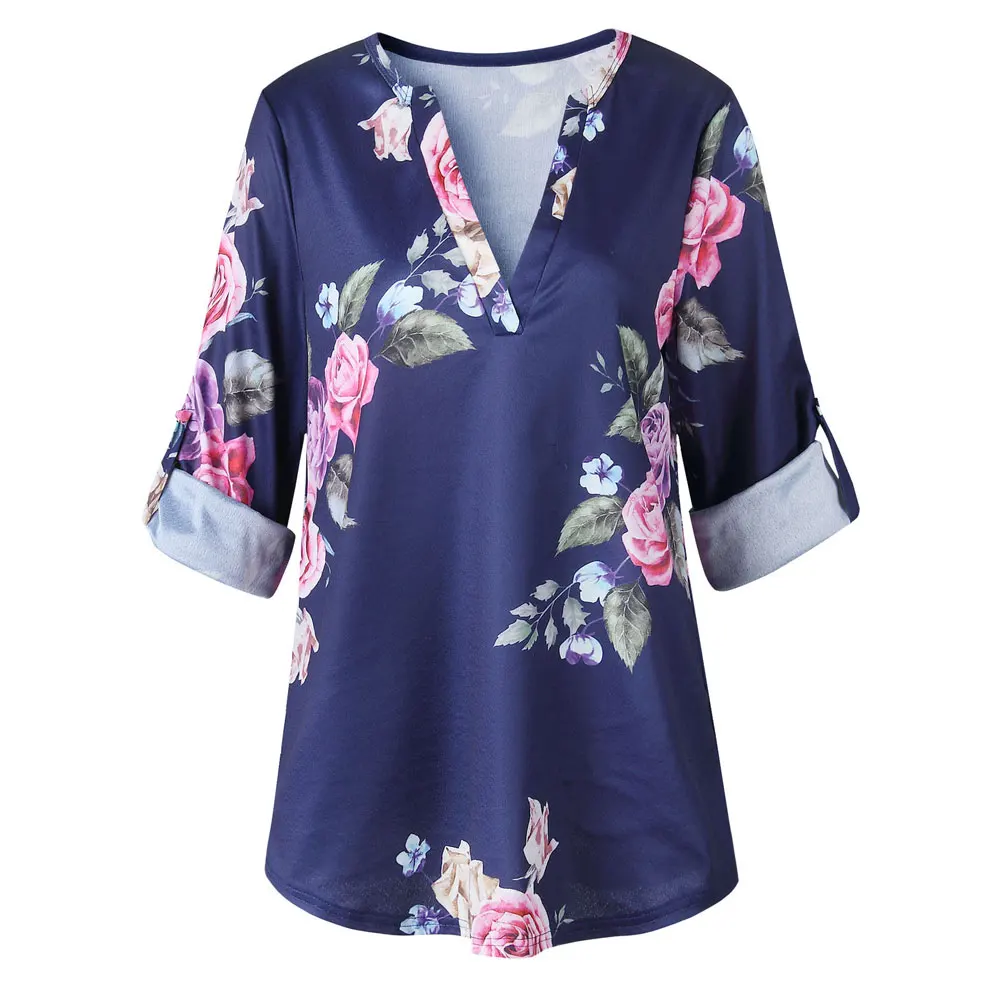 Hirigin новые женские 3/4 рукав V образным вырезом Цветочный Топы корректирующие Женская Летняя Повседневная блузка рубашка