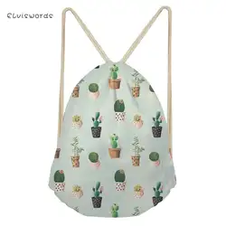 ELVISWORDS маленький дамский рюкзак со стягивающим шнуром, с принтом кактуса, дорожная женская сумка, школьная сумка для девочек и мальчиков