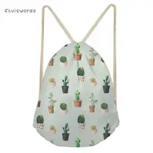 ELVISWORDS Small Women Drawstring Backpack Cactus Printed Travel Female Bag School Girls boys Satchel Casual Shopping Beach Bags