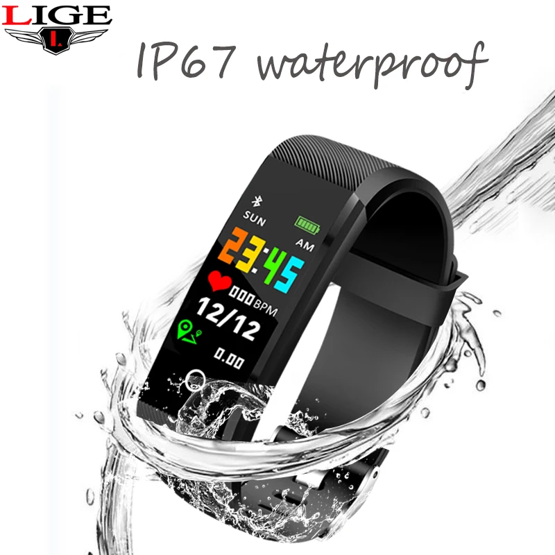 

LIGE IP67 Waterproof Sport Smart Bracelet Fitness tracker bluetooth Bracelet Heart Rate Blood Pressure Monitor Smart Wristband