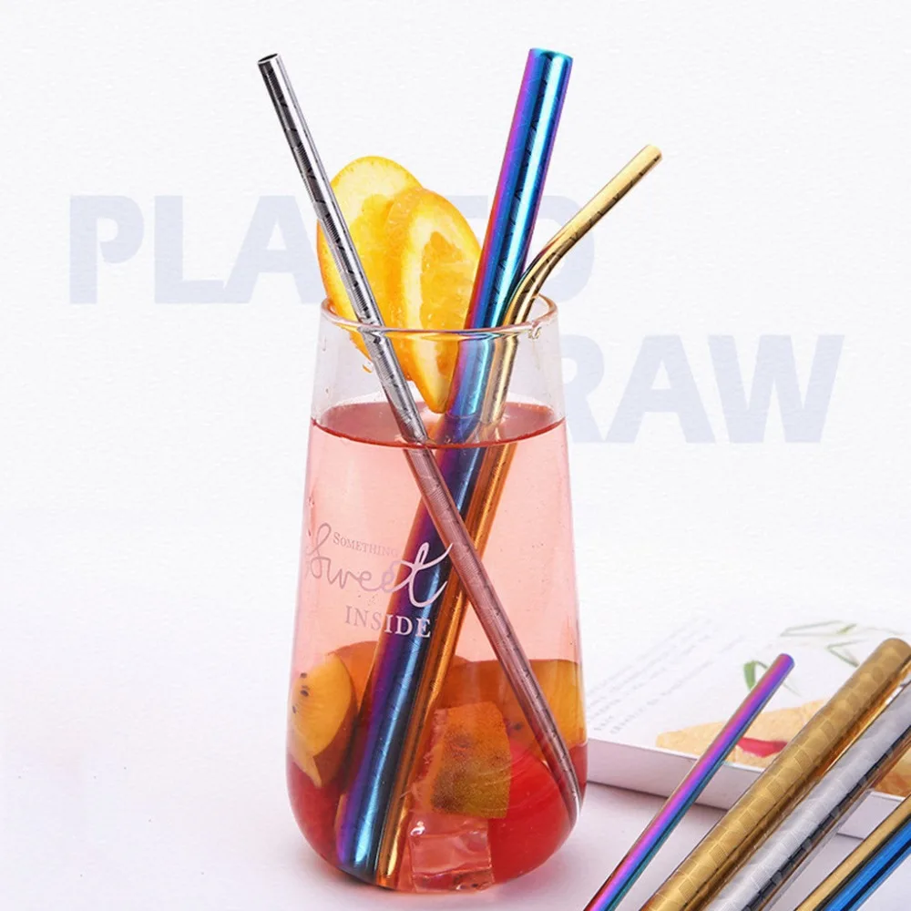 

Reusable Stainless Steel Straws 19 Colors Straight Bent Metal Drinking Straw With Cleaner Brush For Home Party Bar Accessory
