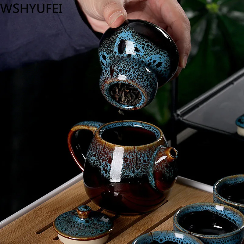  A set of creative simple portable tea tray travel tea set kiln Chinese Kung Fu tea set tea can be p